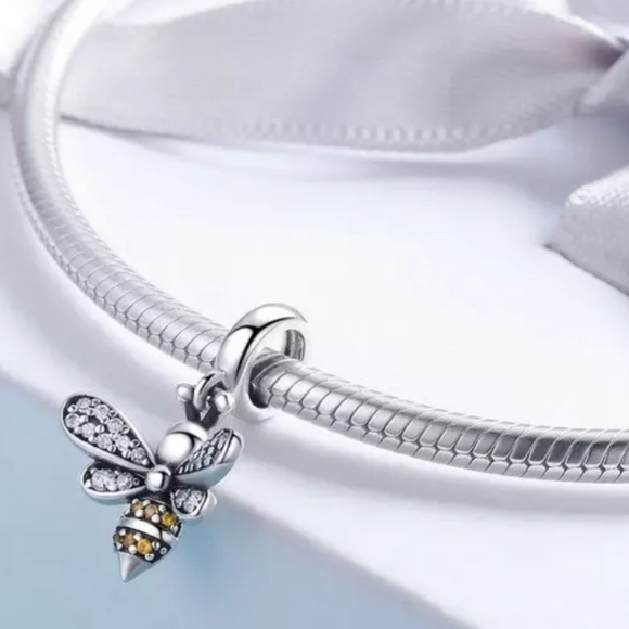 925 Sterling Silver Bee Charm Pendant Cubic Zircon - Picture 4 of 9